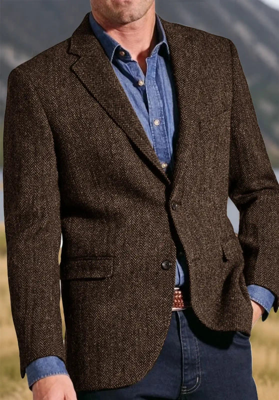 Notch lapel two-button blazer, brown color view