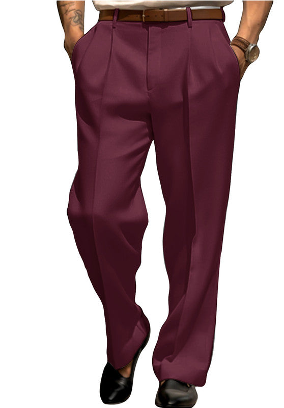 Slim fit dress trousers, burgundy color view
