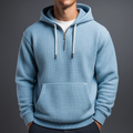 Half-zip waffle knit hoodie, blue color view