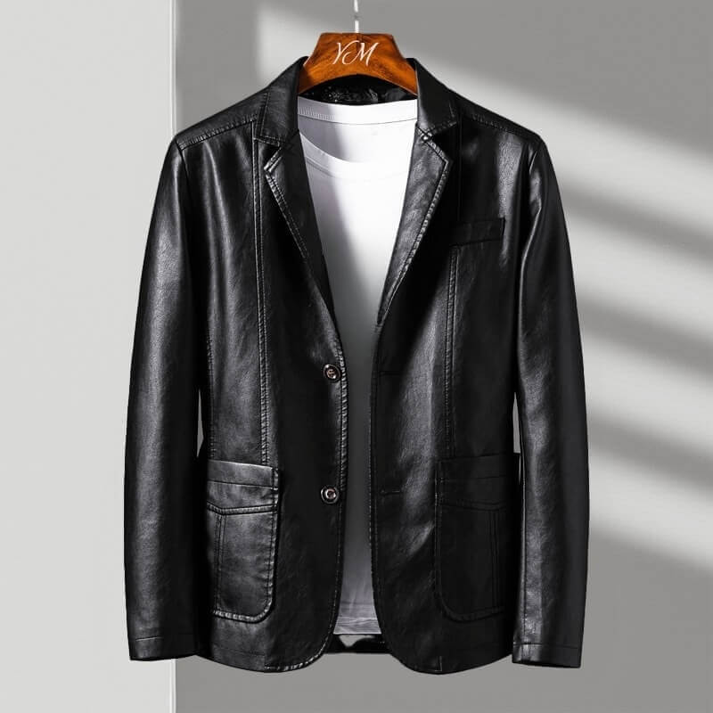 Men's tailored button jacket in black with notch lapels and side pockets