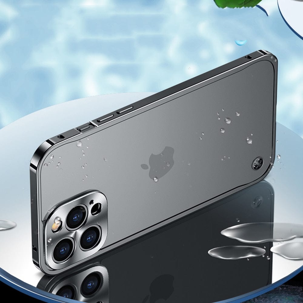 Smartphone with water droplets on a reflective surface