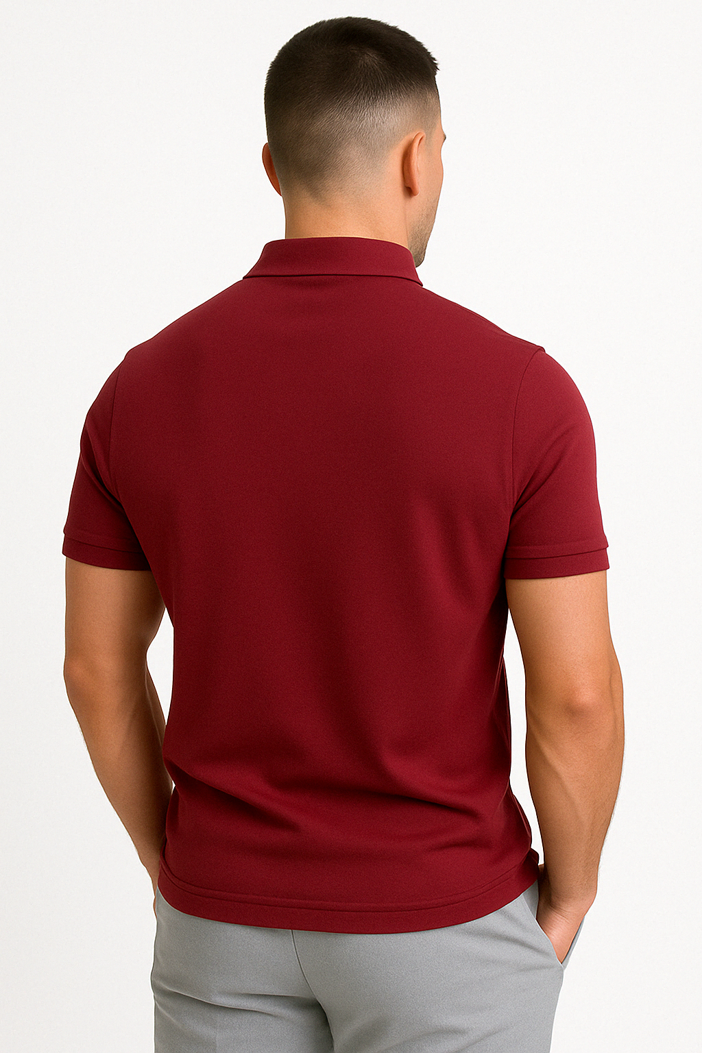 Slim fit half-zip polo, full look styled view