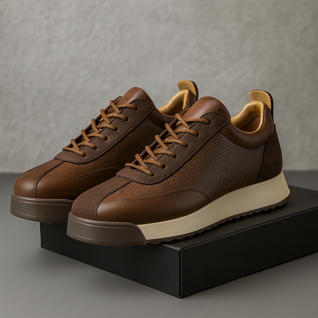 Refined hand-stitched everyday sneakers, brown color view