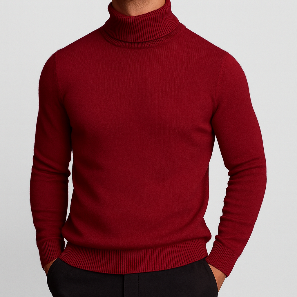 Refined ribbed turtleneck, red color view