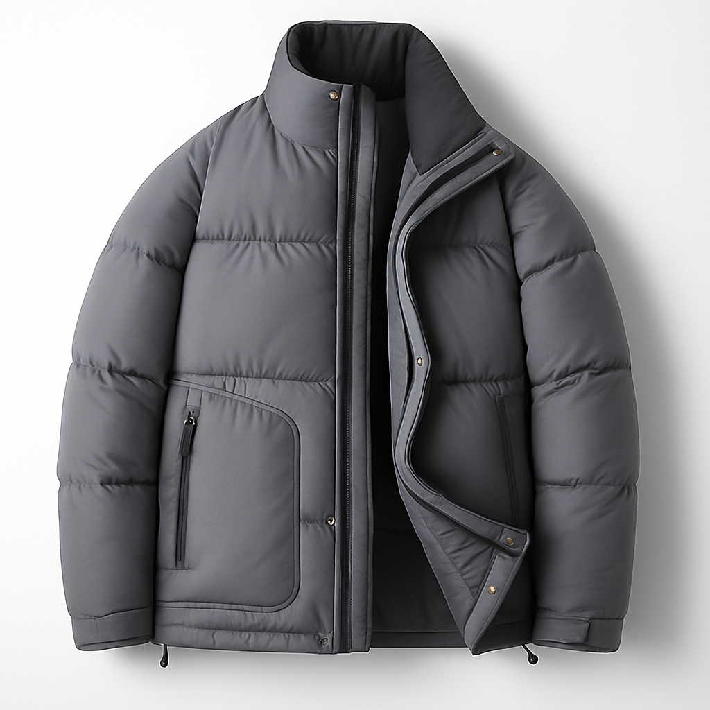 Cropped boxy puffer jacket, front view