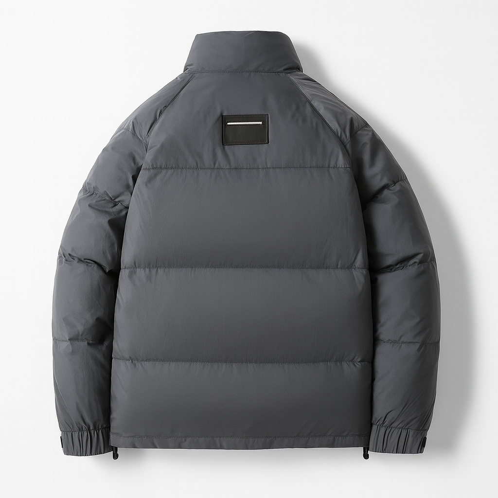Cropped boxy puffer jacket, styled front view