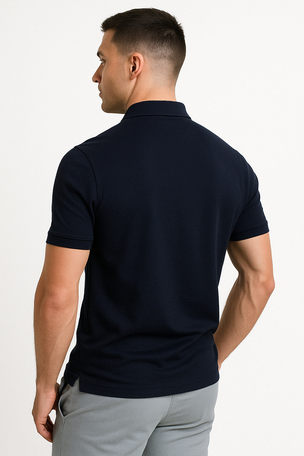 Slim fit half-zip polo, side profile