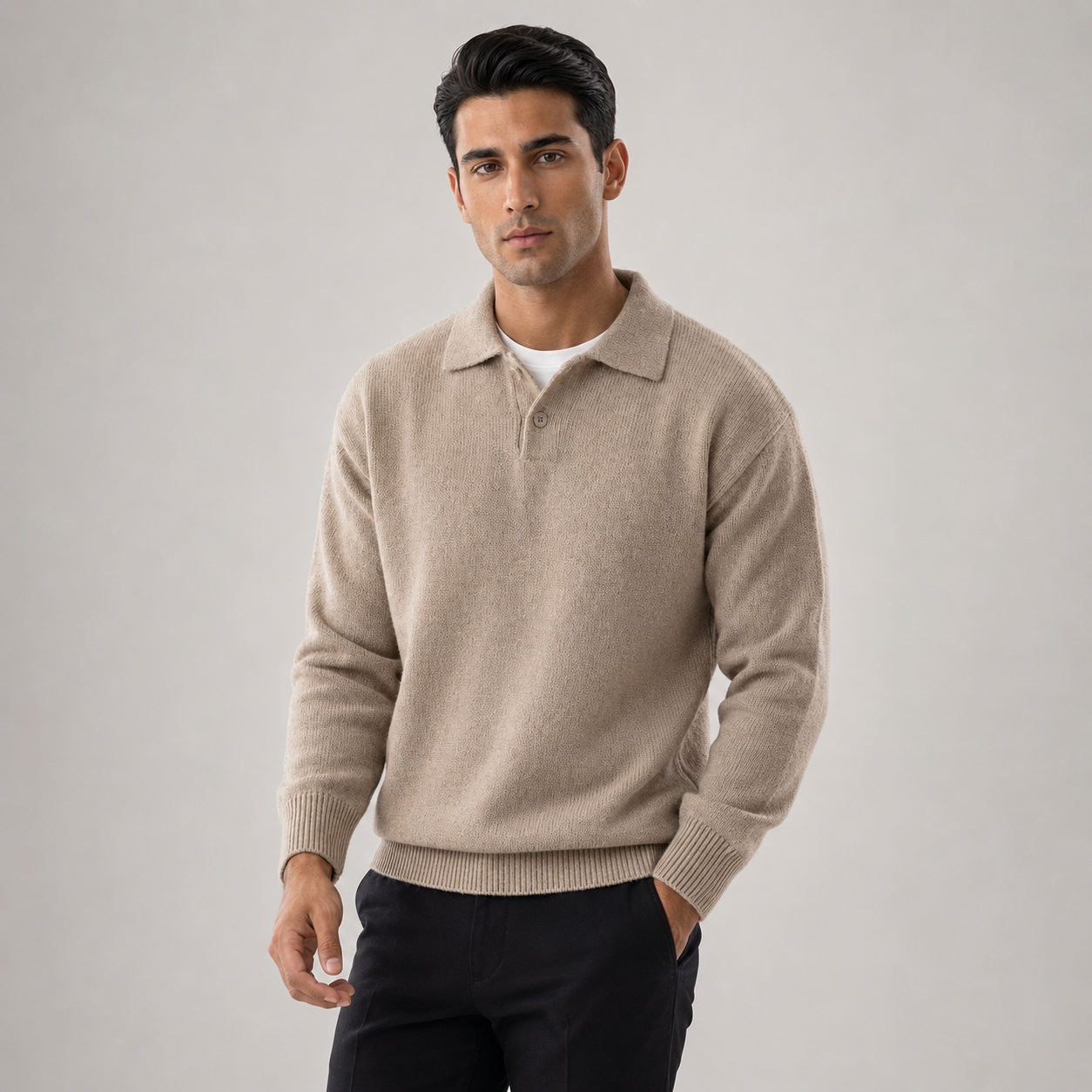 Men's Textured Button Polo Knit Sweater
