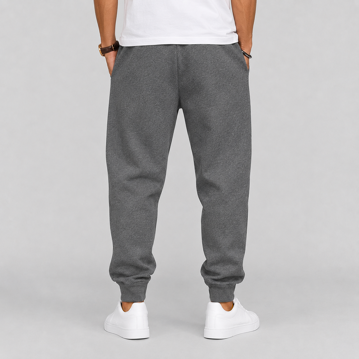 Regular fit stretch joggers, styled front view