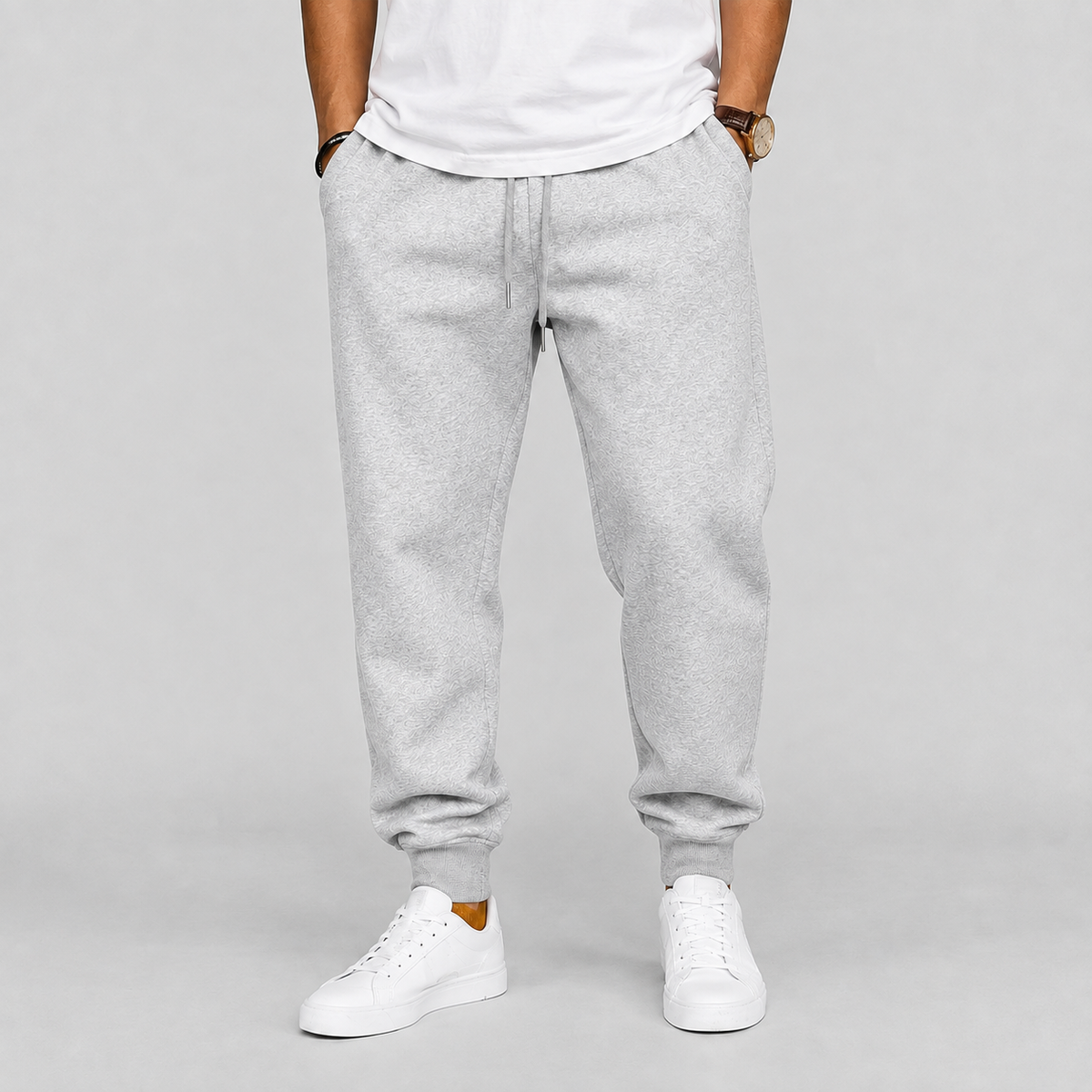Regular fit stretch joggers, close-up detail