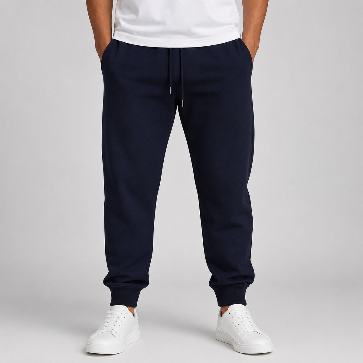 Regular fit stretch joggers, worn front view