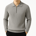 Structured ribbed quarter-zip pullover, gray front view