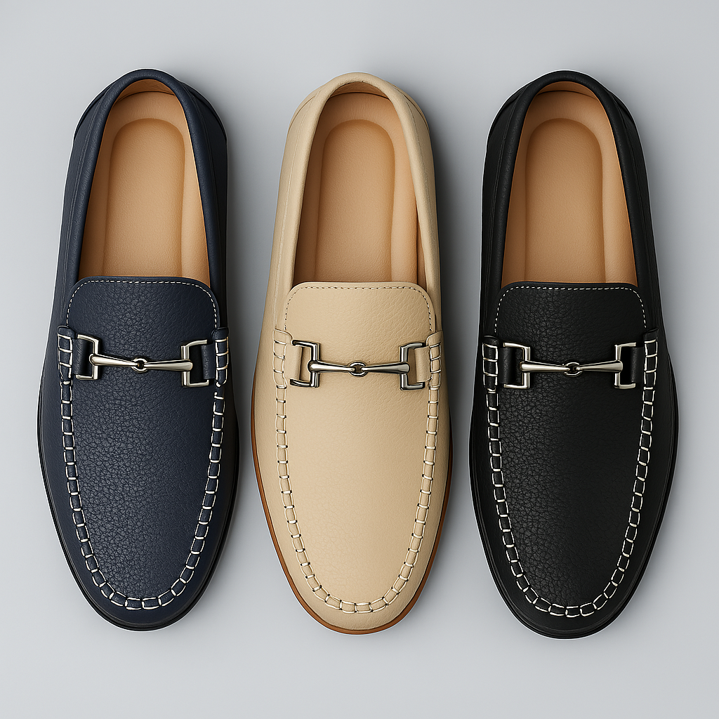 Structured soft-step loafers, full look styled view
