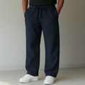 Drawstring linen trousers, front view
