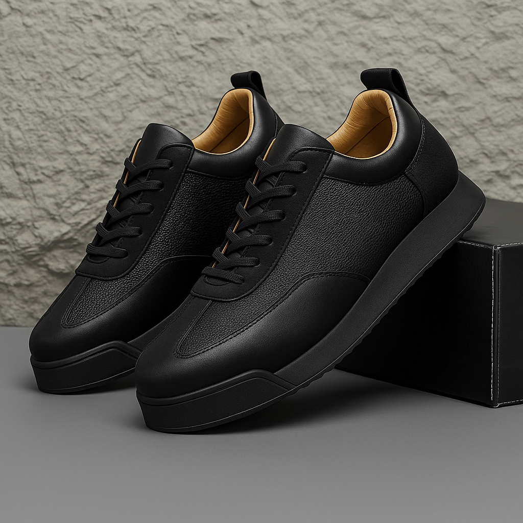 Refined hand-stitched everyday sneakers, black color view