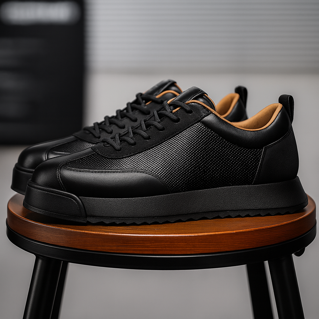 Refined hand-stitched everyday sneakers, worn front view