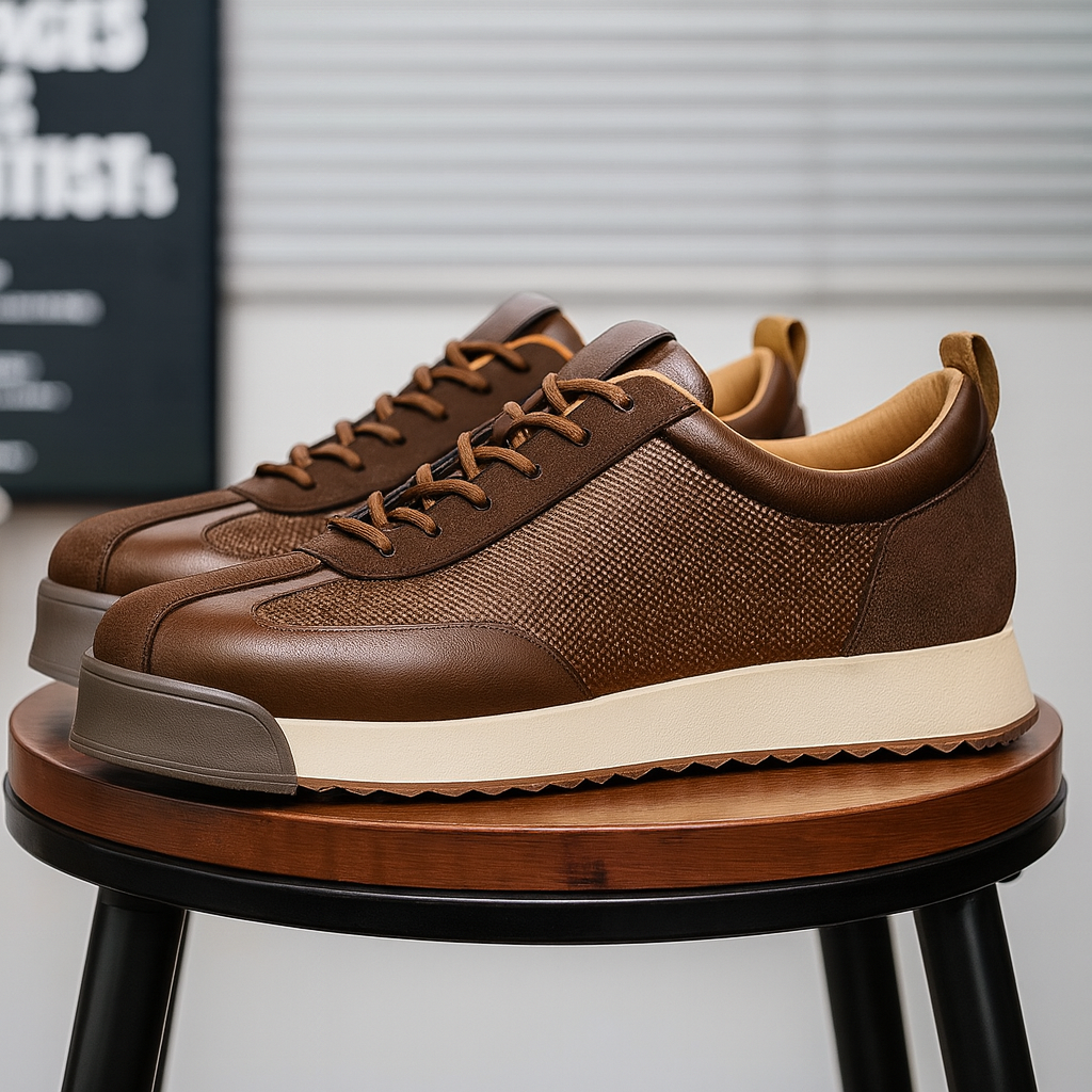 Refined hand-stitched everyday sneakers, close-up detail