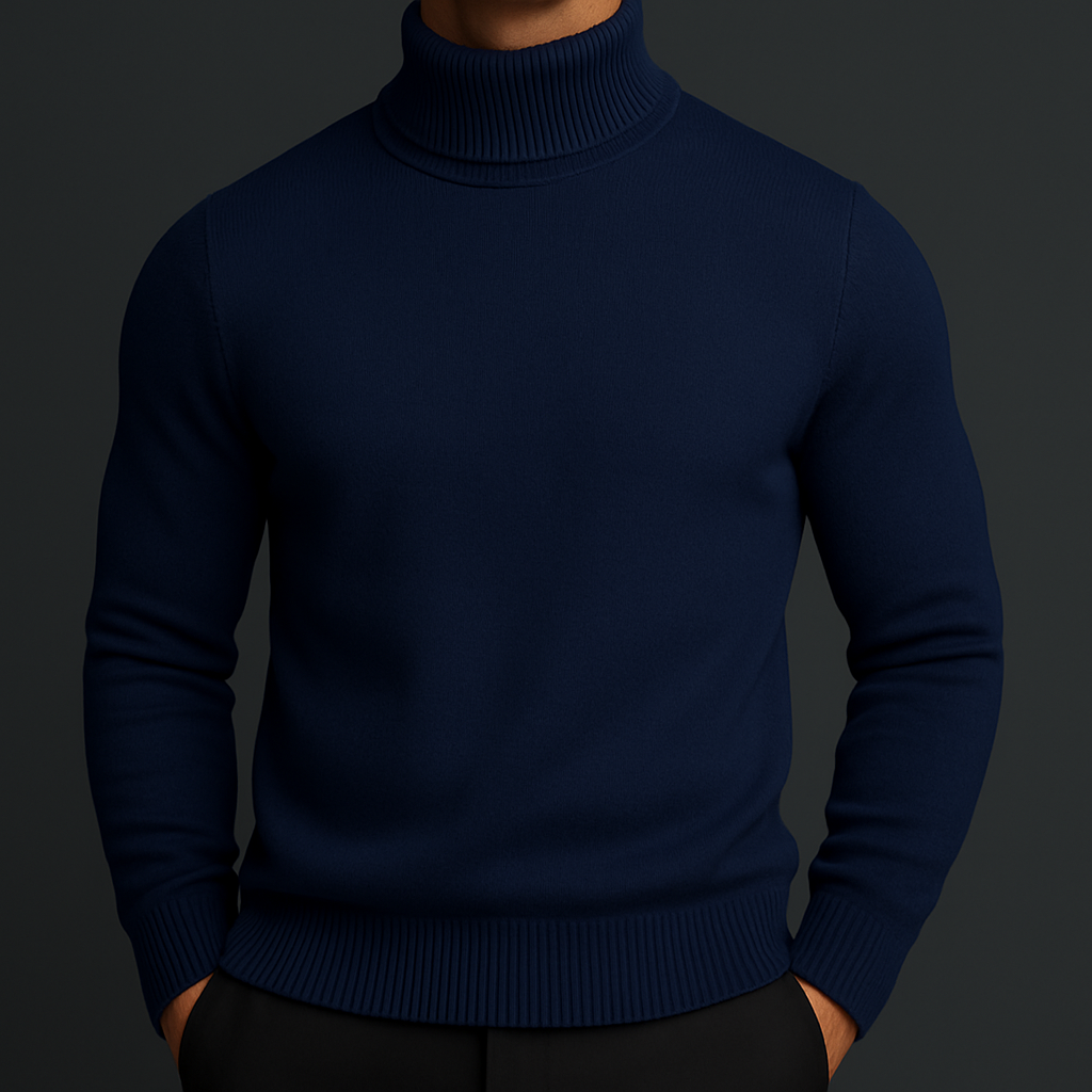 Refined ribbed turtleneck, blue color view