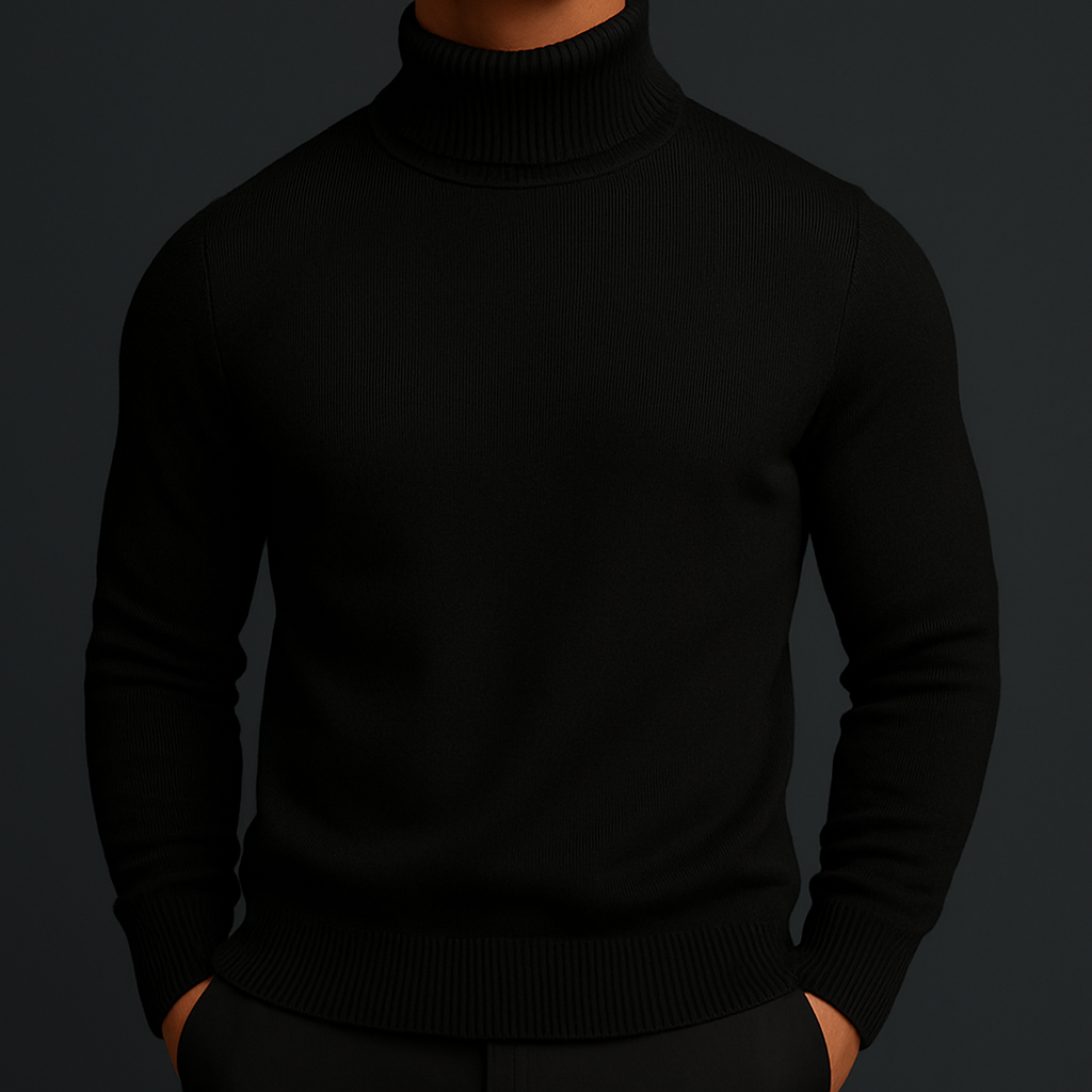 Refined ribbed turtleneck, black color view