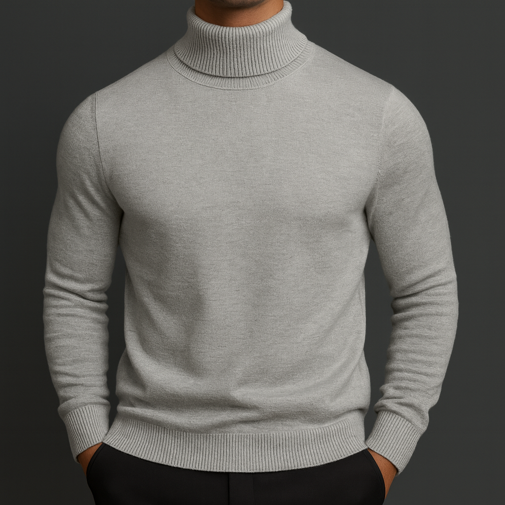 Refined ribbed turtleneck, gray color view