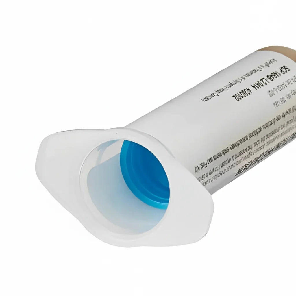 Indoor cockroach control gel applicator tube with blue nozzle opening