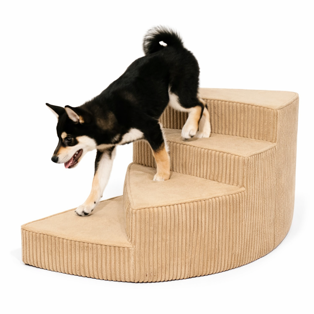 Orthopedic pet stairs, beige 3-step foam staircase for small dogs