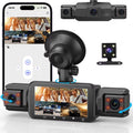 Wireless dash camera system with four cameras, LCD screen and front rear lens units