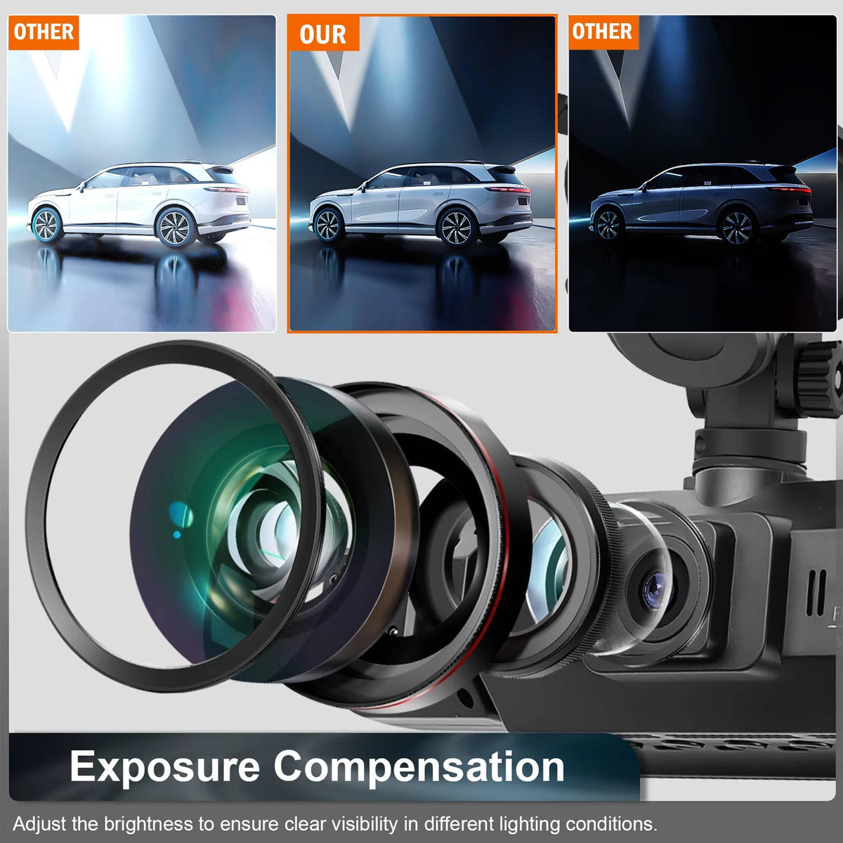 Wireless dash camera system with multi-lens array and close-up wide-angle camera lenses