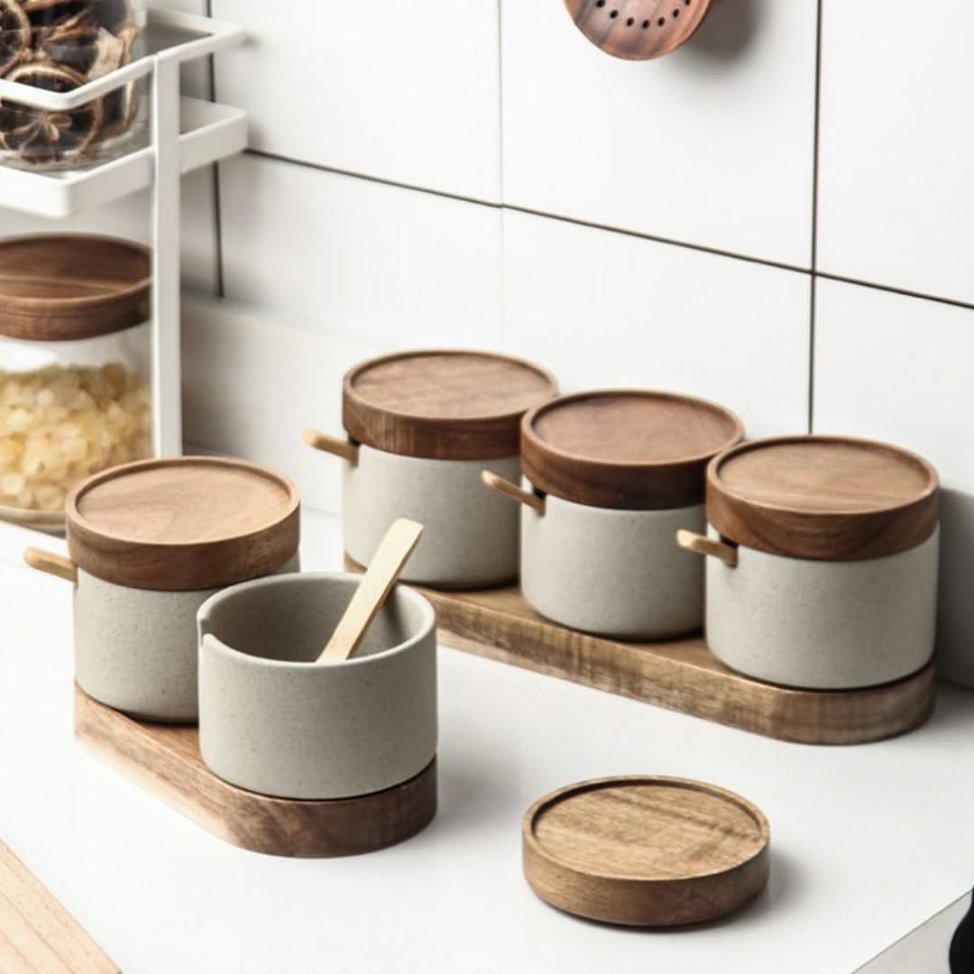 Ceramic Condiment Storage Jar Set