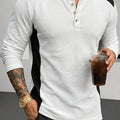 Textured henley contrast detail, white color view
