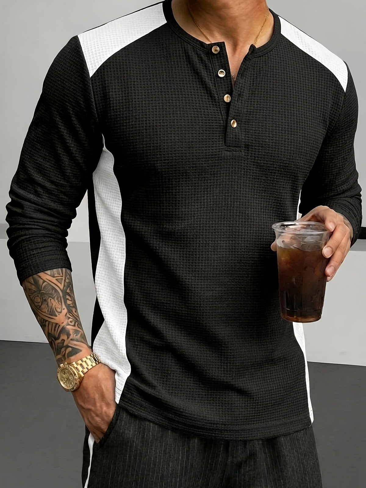Textured henley contrast detail, additional view