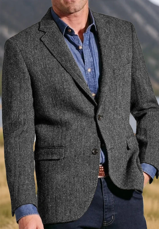 Notch lapel two-button blazer, dark grey color view