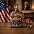 Crystal whiskey decanter with We the People 250th anniversary design and gold-toned cap