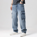 Faded wash utility cargo pants, front view