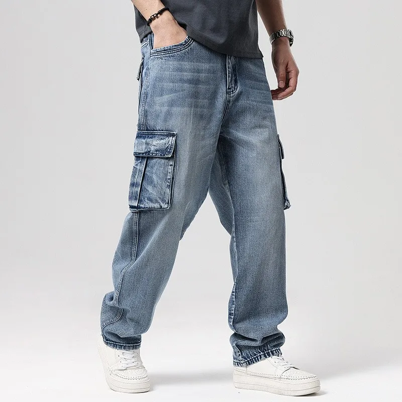 Faded wash utility cargo pants, styled front view