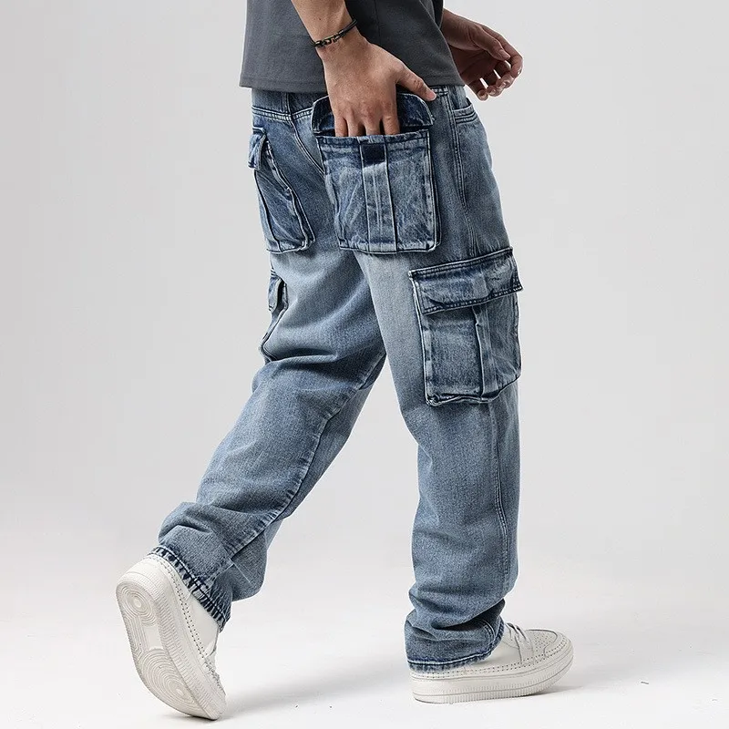 Faded wash utility cargo pants, close-up detail