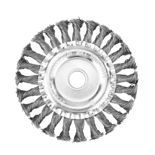 Metal wire brush trimmer head with circular disc and steel bristles