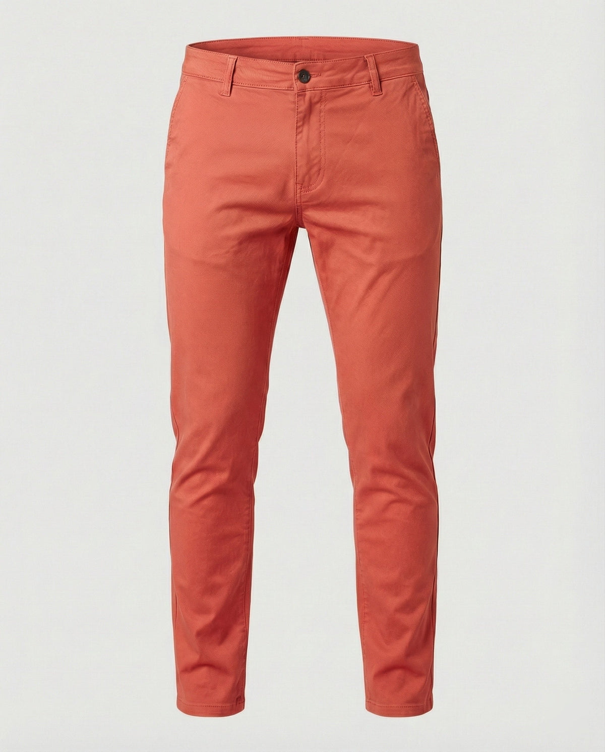 Slim tapered chino pants, flat front, salmon pink color