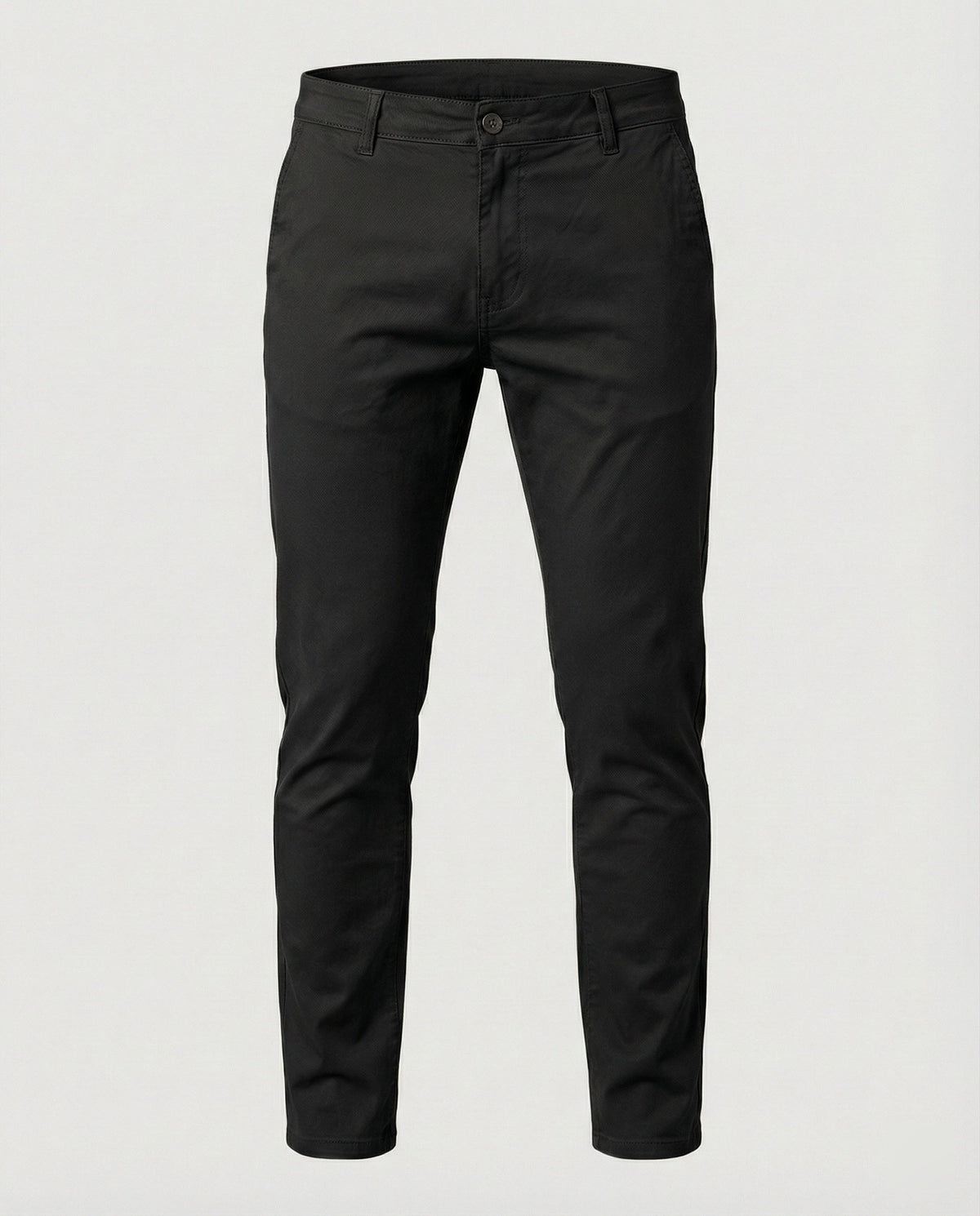 Slim tapered chino pants, flat front, dark black color