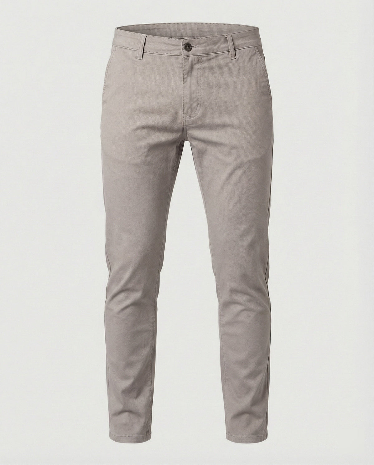 Slim tapered chino pants, flat front, light gray color