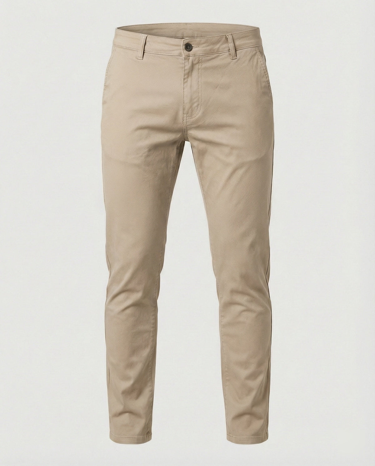 Slim tapered chino pants, flat front, tan khaki color