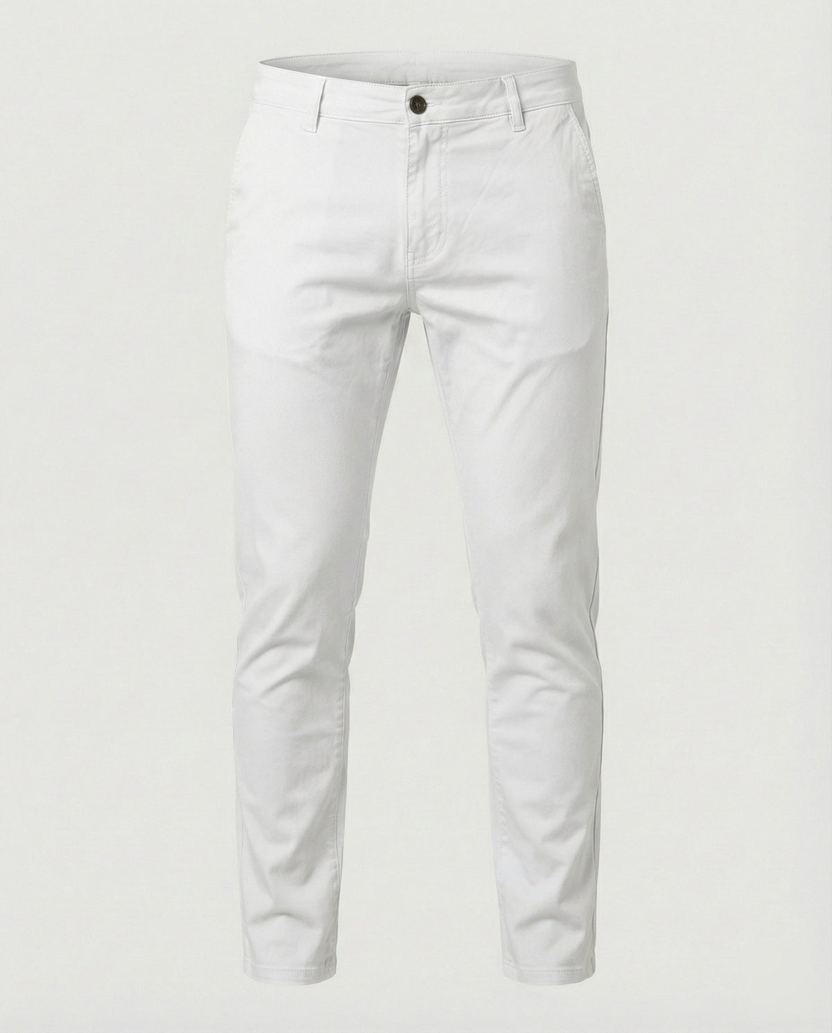 Slim tapered chino pants, flat front, white color