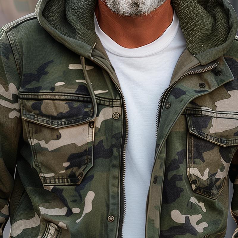 Men's Camouflage Printed Cargo Utility Jacket