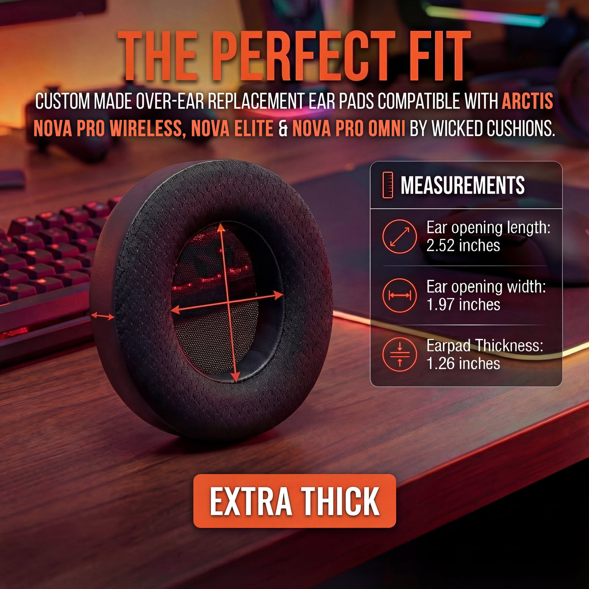 Black textured replacement earpad, centered front view