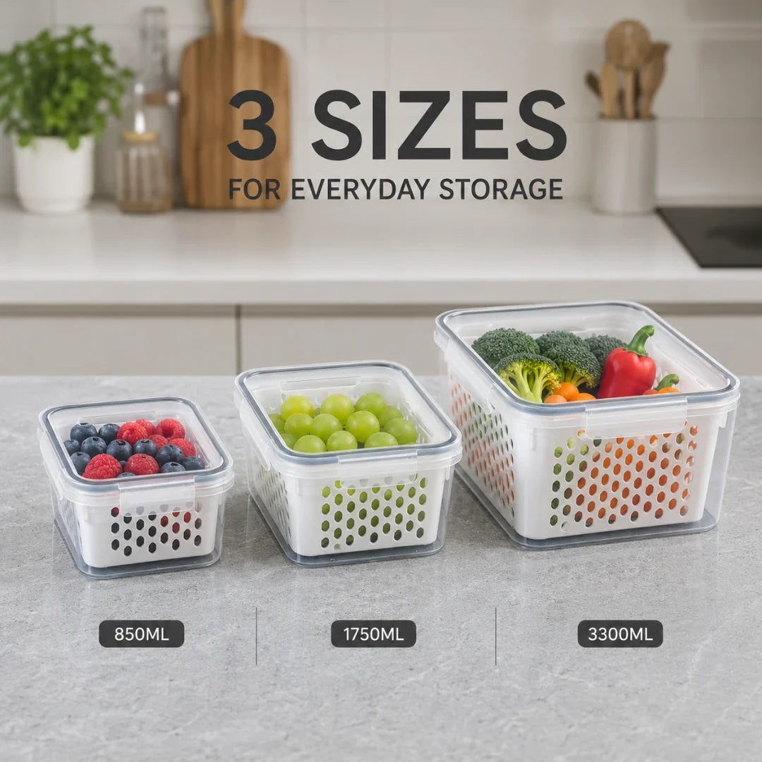 3-in-1 Fridge Storage Set with Drain Baskets