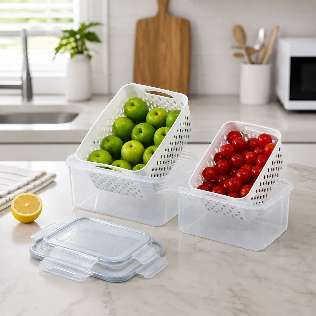 3-in-1 Fridge Storage Set with Drain Baskets