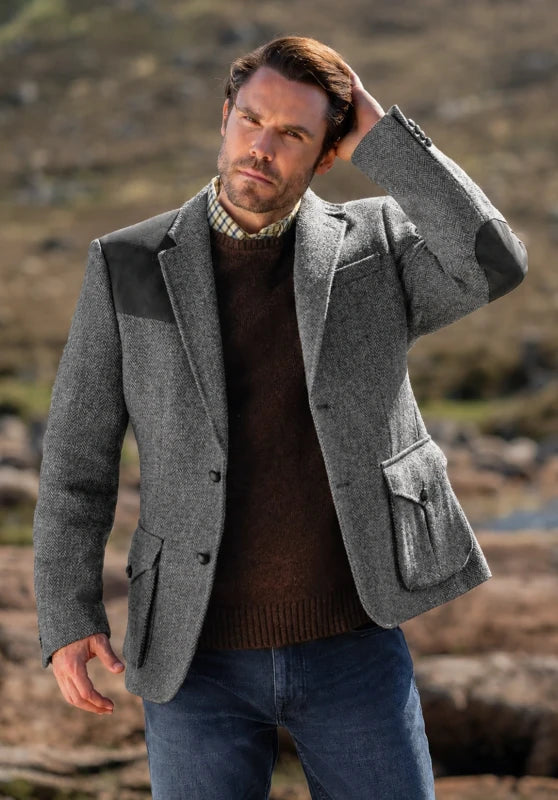 Contrast shoulder panel blazer, grey color view
