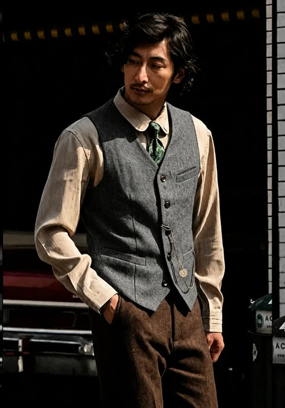 Herringbone slim fit vest, gray color view