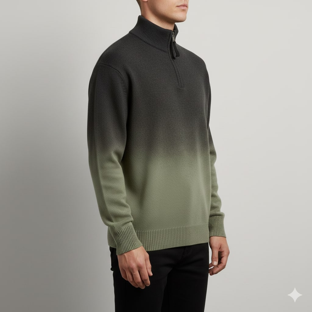 Tailored ombre quarter-zip sweater, worn front view