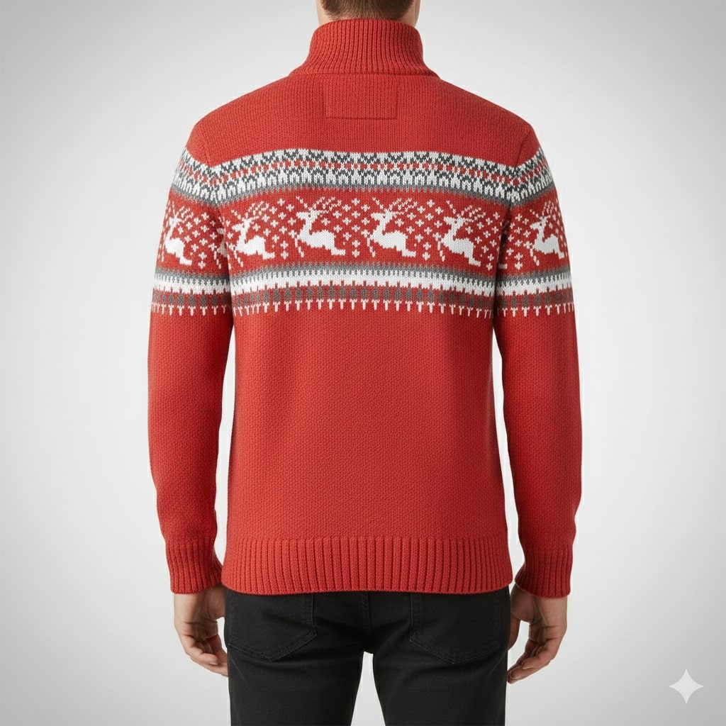 Festive quarter-zip winter sweater, additional detail view